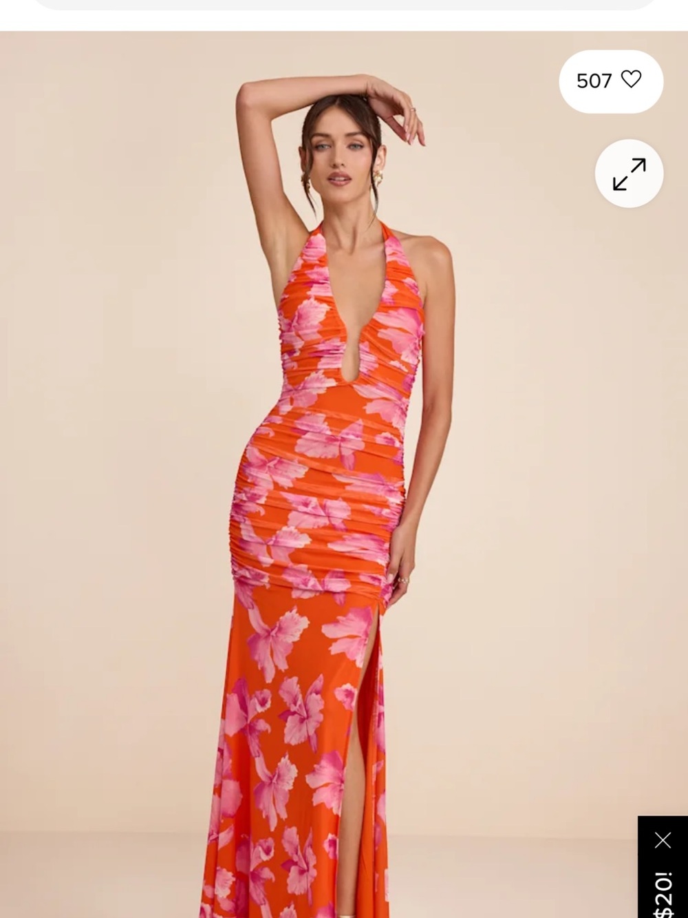 Lulu's Orange & Pink One-Shoulder Floral Maxi Dress